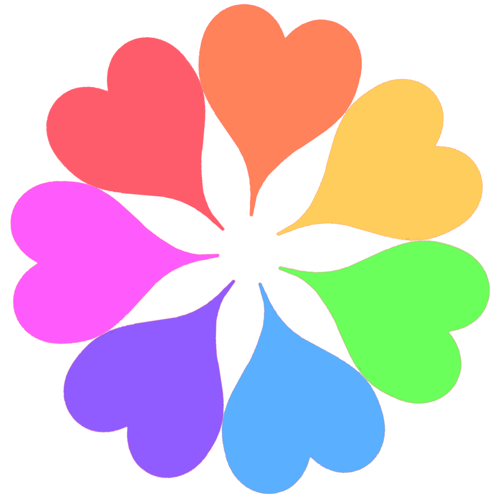 Rainbow hearts in circle as flower in the center, logo